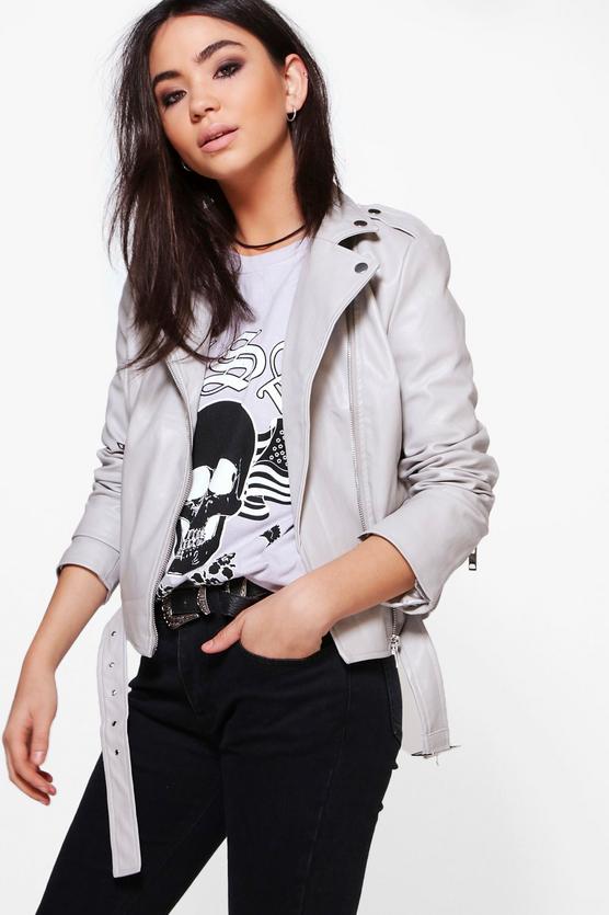 Eloise Belted PU Biker Jacket